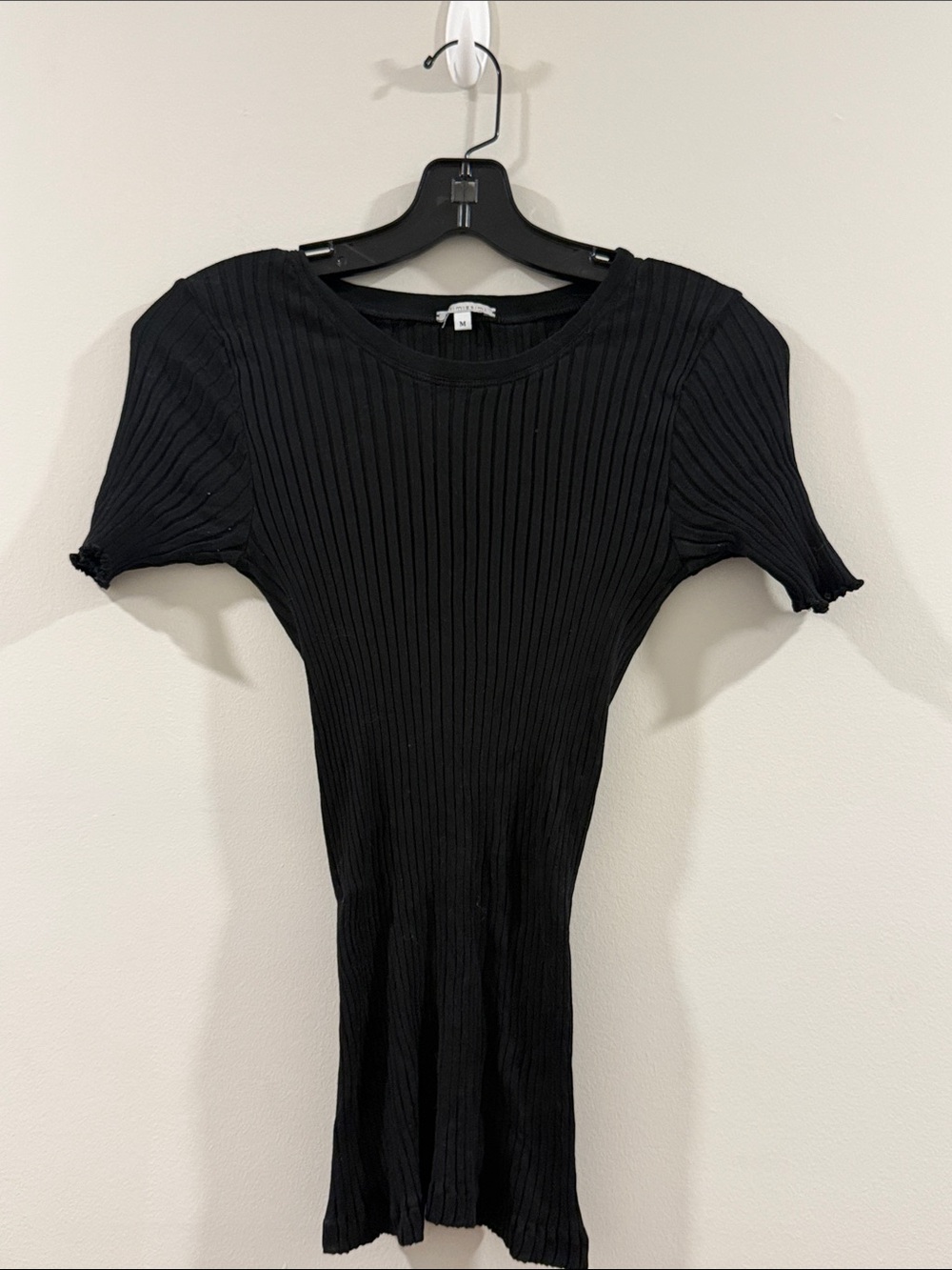 intimissimi Black Ribbed Short Sleeve Top with Crew Neck